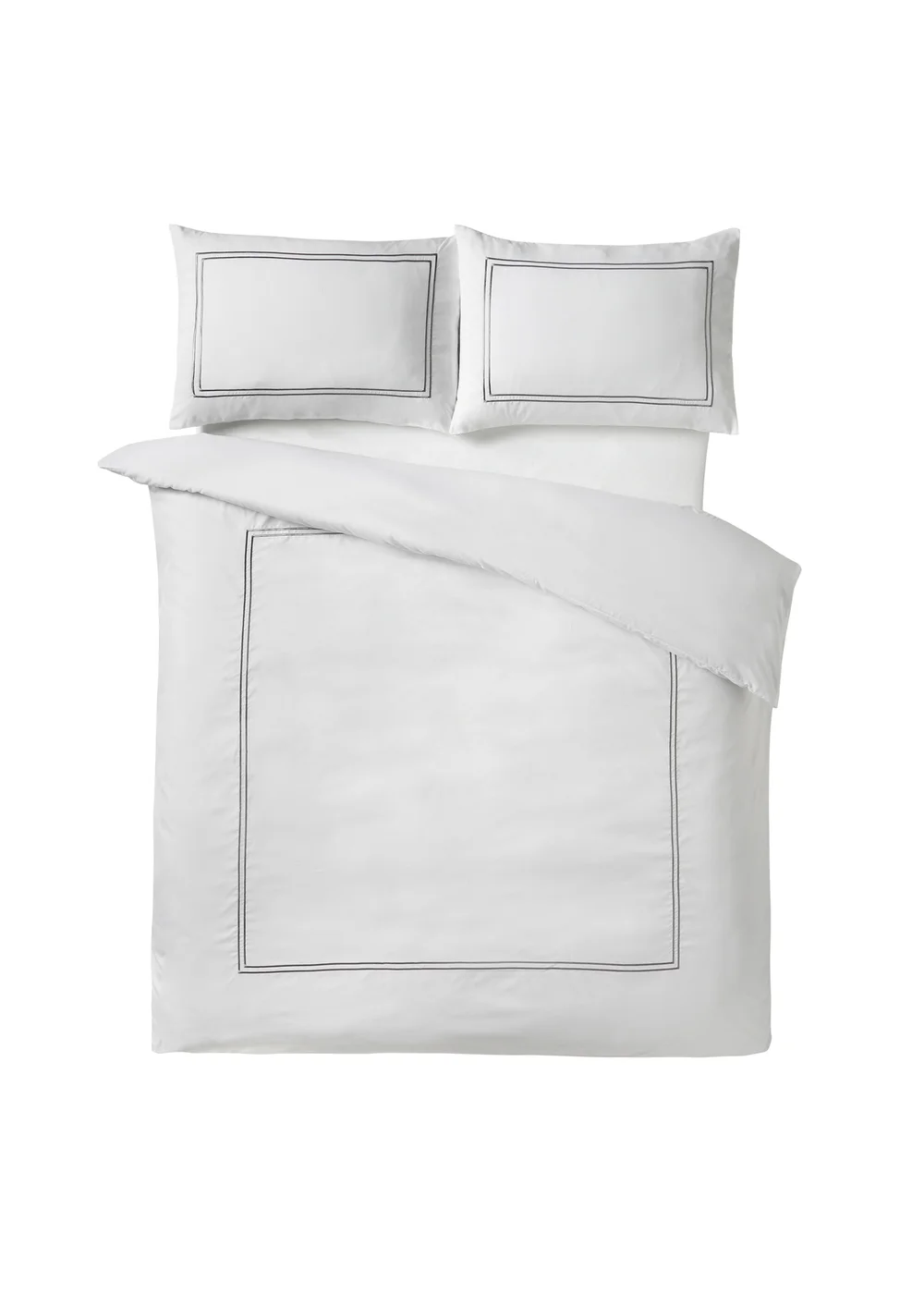 Catherine Lansfield So Soft Mono Satin Stitch Duvet Cover Set Silver - Single Image 5
