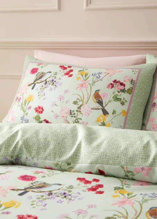 RHS x Catherine Lansfield Birds In Bloom So Soft Duvet Cover Set Green - Single Image 3