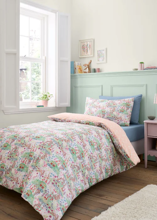 Belle & Boo Meadow Bunnies Reversible Cotton Duvet Cover Set Blue - Junior Image 1
