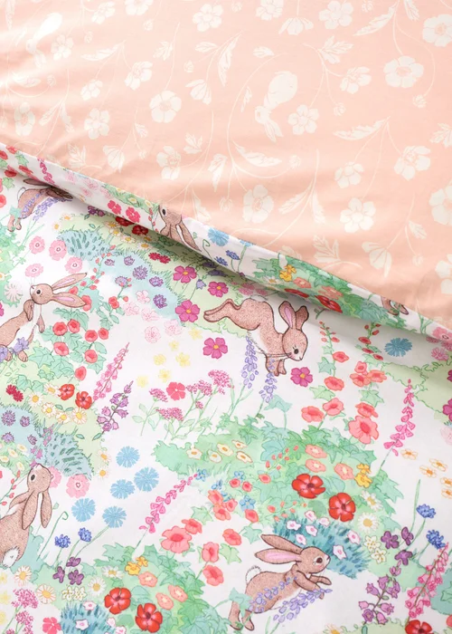 Belle & Boo Meadow Bunnies Reversible Cotton Duvet Cover Set Blue - Junior Image 4