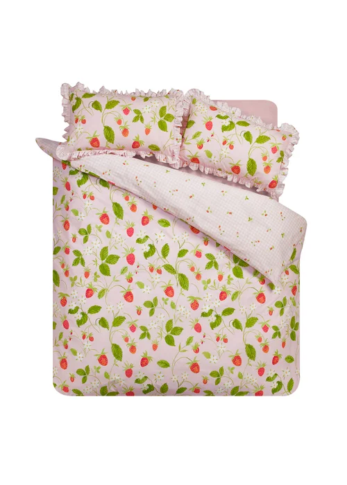 Catherine Lansfield Strawberry Frills Gingham Reversible Duvet Cover Set Pink - Single Image 5