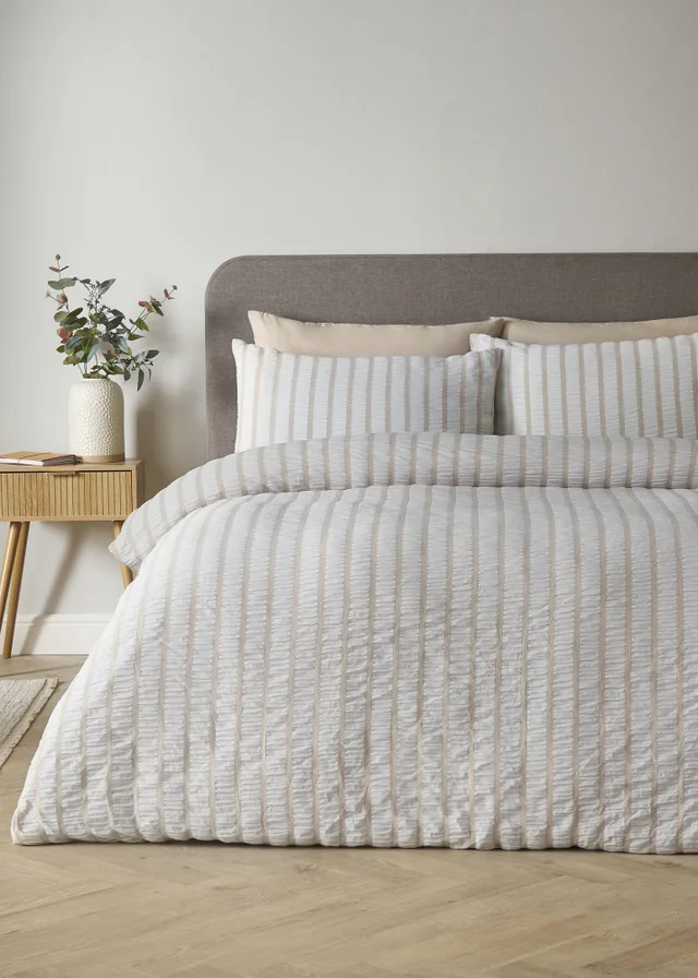 Catherine Lansfield So Soft Seersucker Stripe Duvet Cover Set Natural