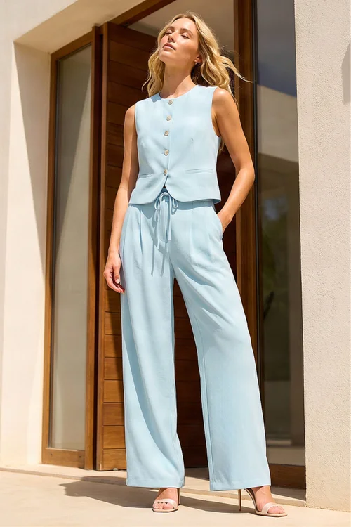 Roman Light Blue Buttoned Waistcoat - 20 Image 2