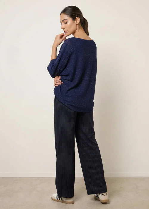 Blue Vanilla Navy Metallic V Neck Knitted Ripple Jumper - One Size Image 4