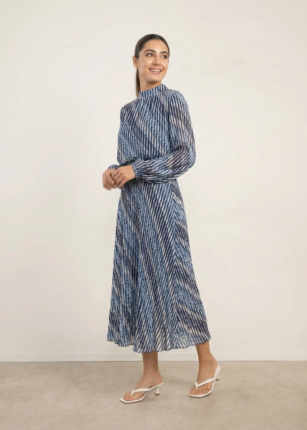 Blue Vanilla Navy High Neck Bubble Print Dress - S Image 1