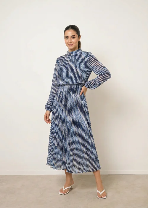 Blue Vanilla Navy High Neck Bubble Print Dress - S Image 2