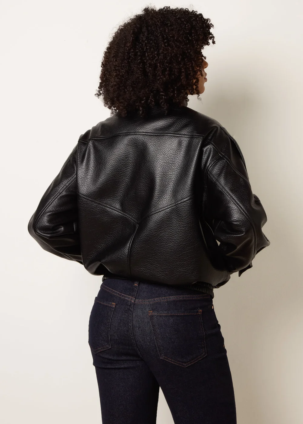 Blue Vanilla Black High Collar Faux Leather Jacket - S/M Image 4