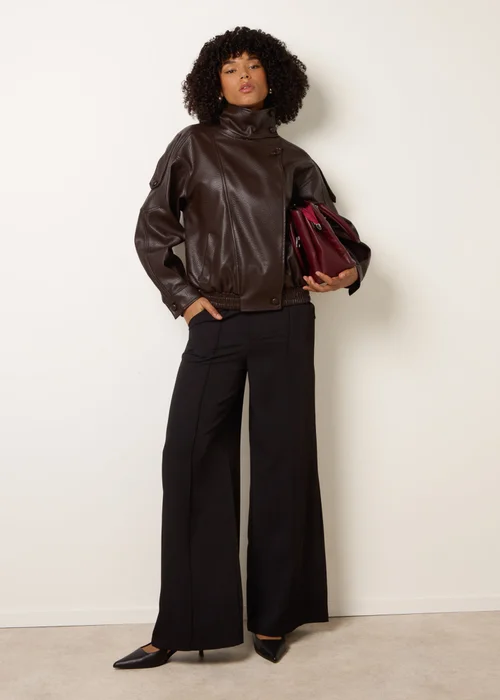 Blue Vanilla Brown High Collar Faux Leather Jacket - M/L Image 2