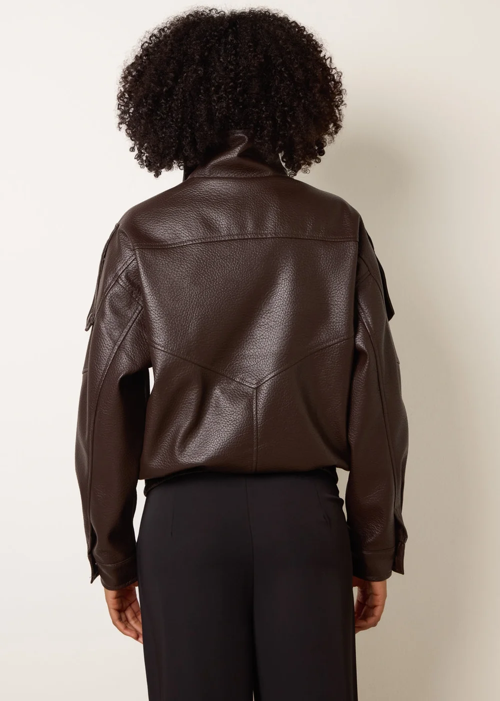 Blue Vanilla Brown High Collar Faux Leather Jacket - M/L Image 4