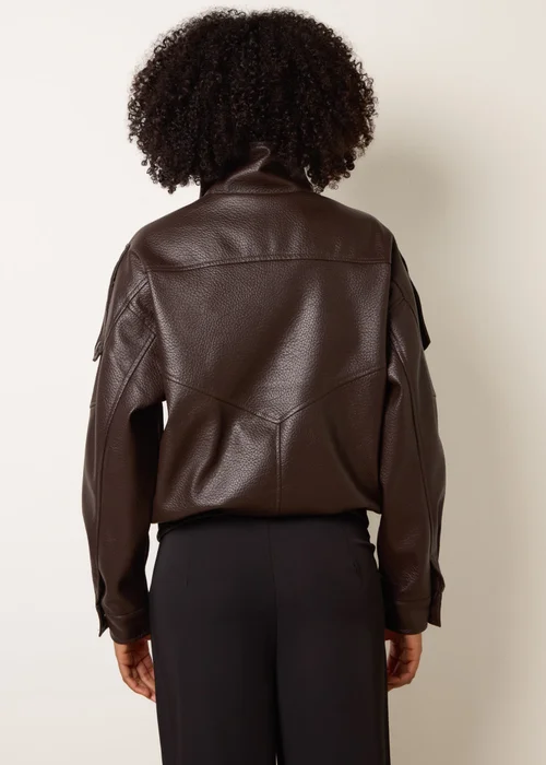 Blue Vanilla Brown High Collar Faux Leather Jacket - M/L Image 4