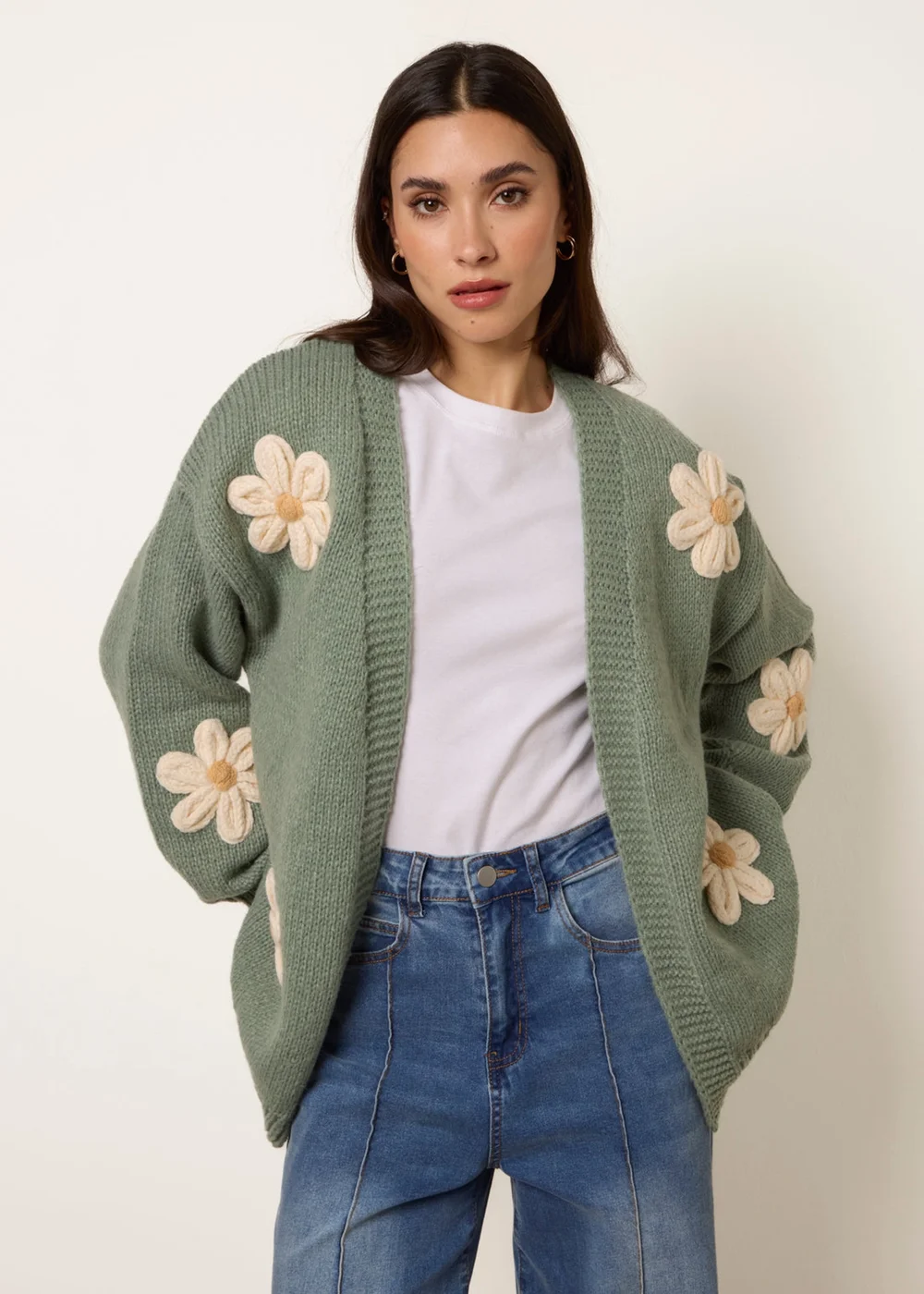 Blue Vanilla Green Daisy Large Flower Cardigan - M/L Image 1