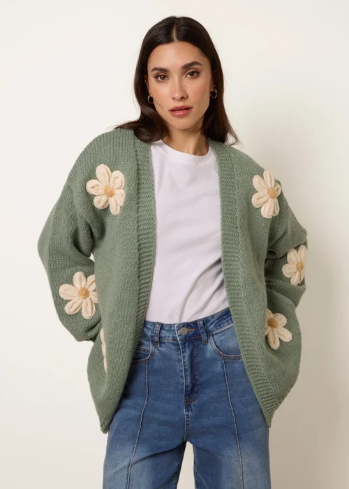 Blue Vanilla Green Daisy Large Flower Cardigan - M/L Image 1