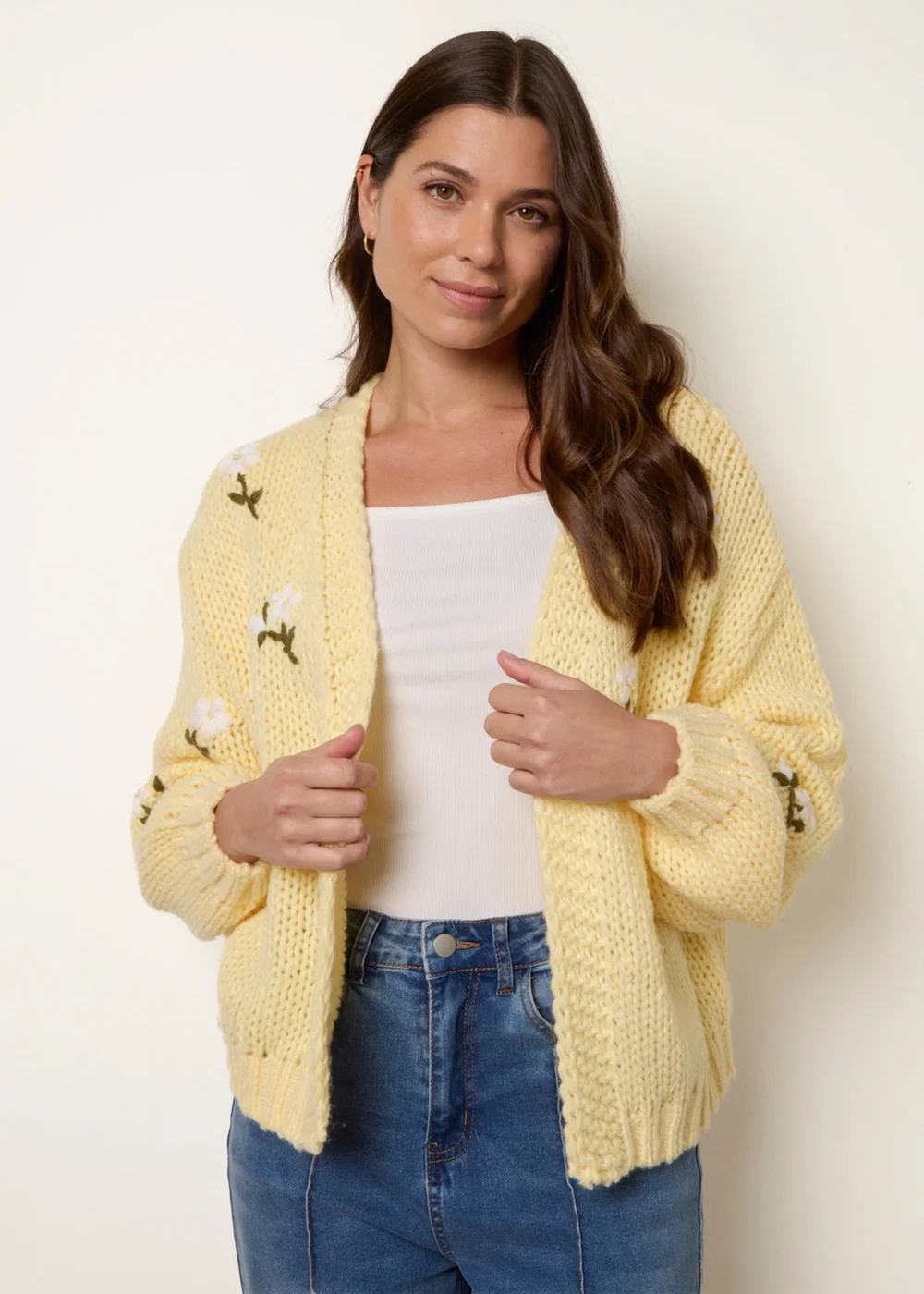 Blue Vanilla Yellow Flower Embroidery Detailed Cardigan - S/M Image 1