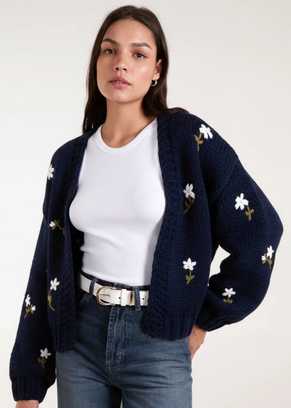 Blue Vanilla Navy Flower Embroidery Detailed Cardigan - M/L Image 1