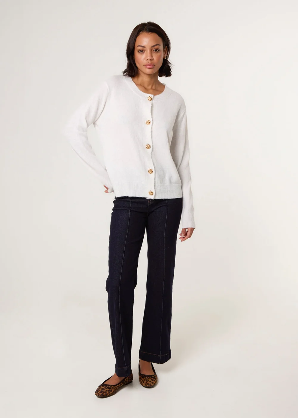 Blue Vanilla Ivory Gold Flower Buttons Cardigan - 14-16 Image 2