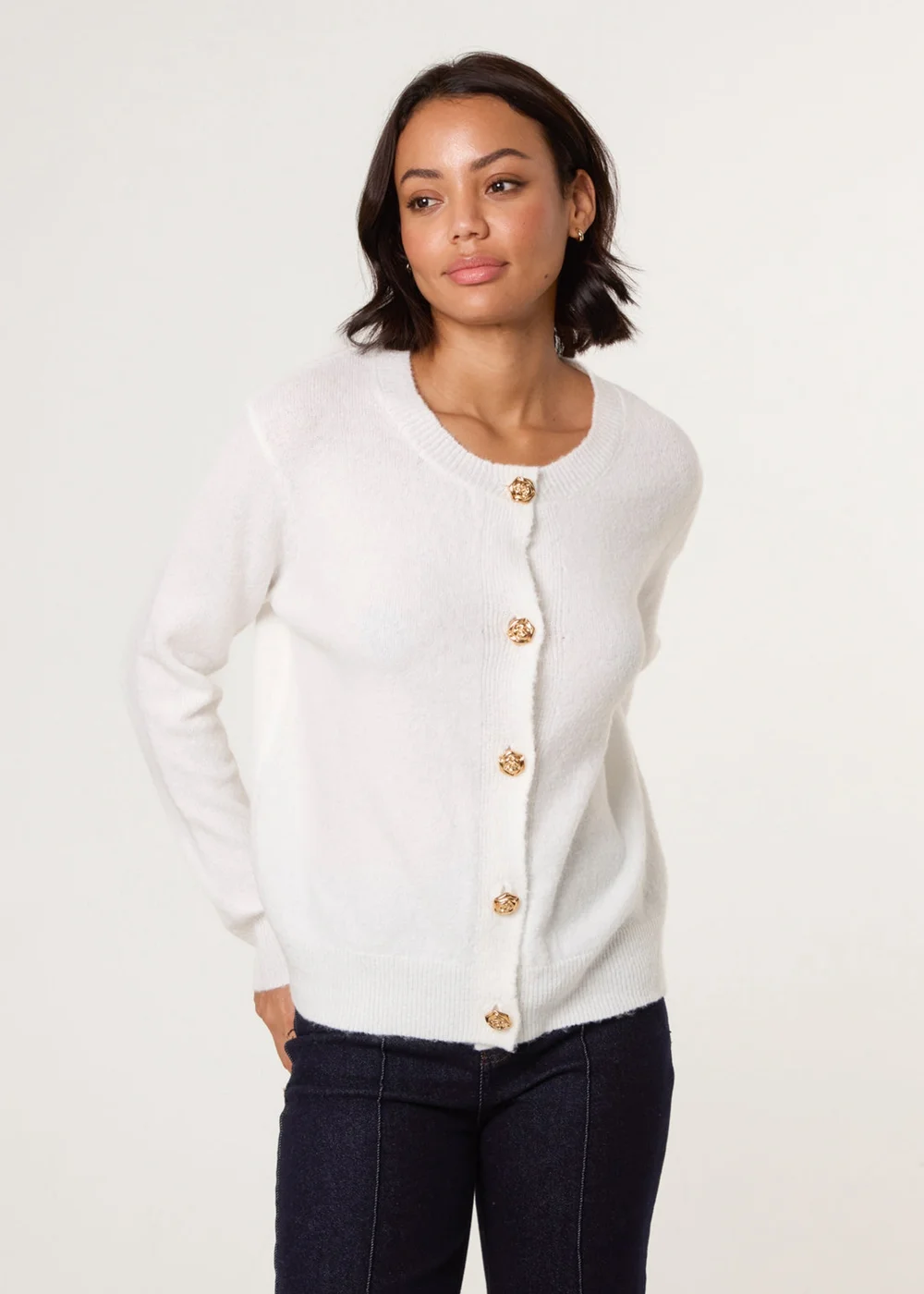 Blue Vanilla Ivory Gold Flower Buttons Cardigan - 14-16 Image 1