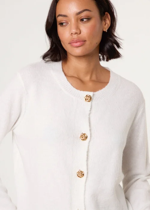 Blue Vanilla Ivory Gold Flower Buttons Cardigan - 14-16 Image 3