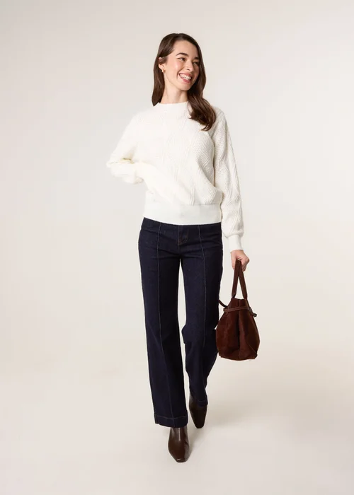 Blue Vanilla Ivory Argyle Texture Knit Jumper - S Image 2