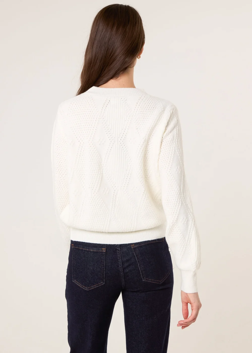 Blue Vanilla Ivory Argyle Texture Knit Jumper - S Image 4