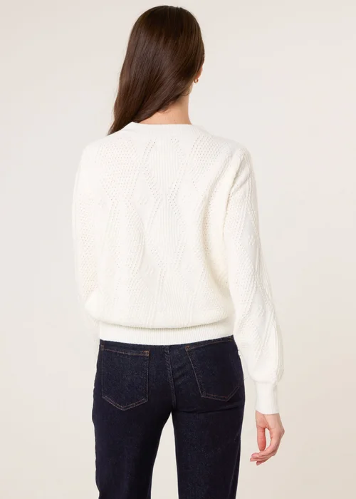 Blue Vanilla Ivory Argyle Texture Knit Jumper - S Image 4