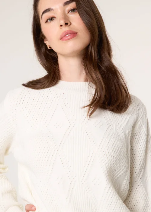 Blue Vanilla Ivory Argyle Texture Knit Jumper - S Image 3