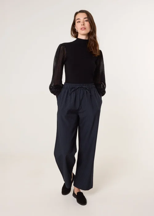 Blue Vanilla Black Semi-Sheer Mesh Panel Long Sleeve Jumper - S Image 2