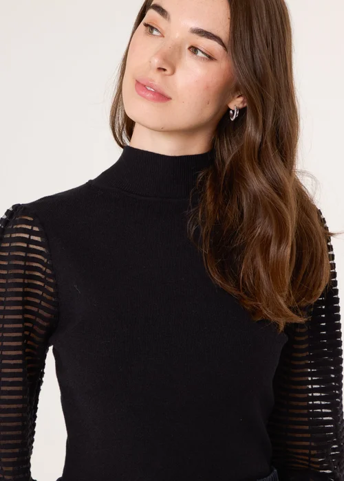Blue Vanilla Black Semi-Sheer Mesh Panel Long Sleeve Jumper - S Image 3