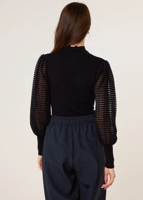 Blue Vanilla Black Semi-Sheer Mesh Panel Long Sleeve Jumper - S Image 4