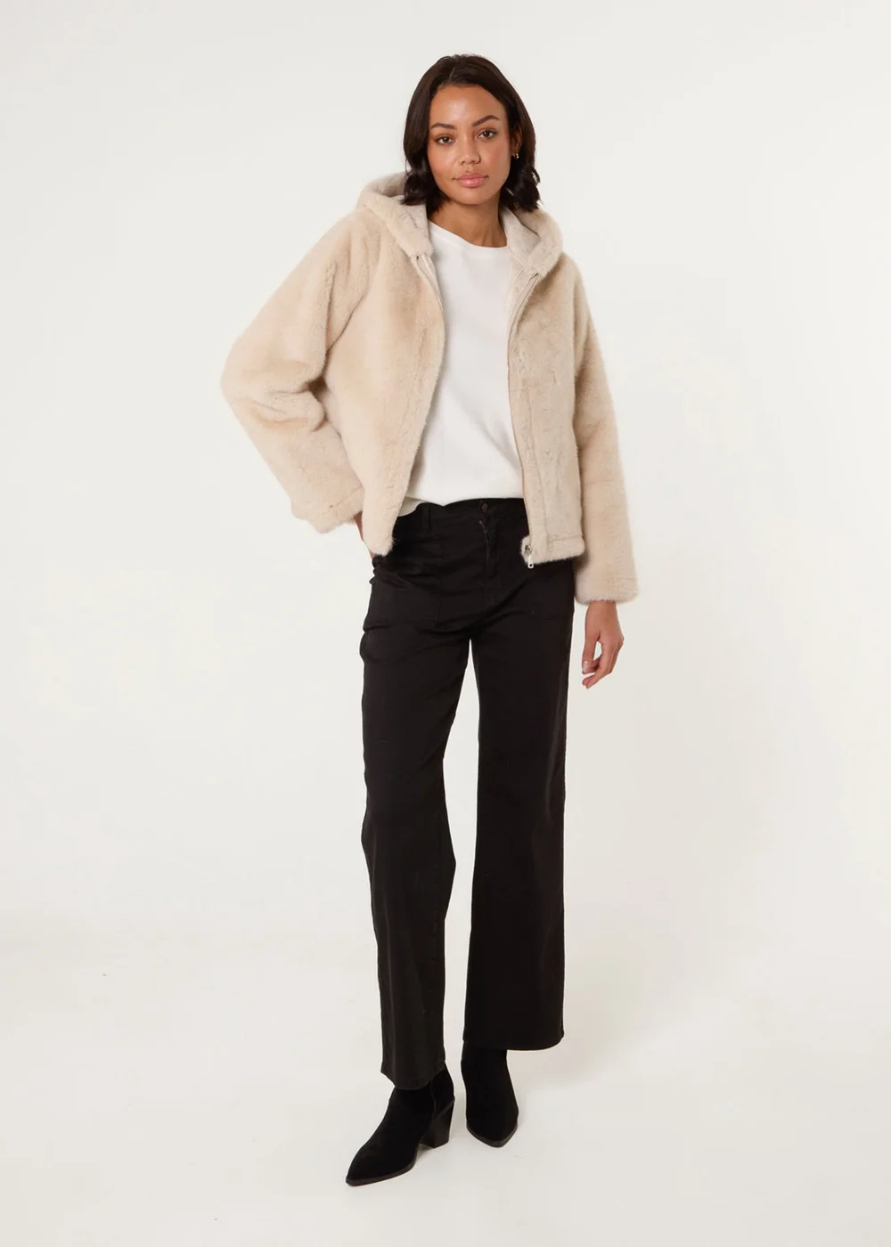 Blue Vanilla Beige Faux Fur Hooded Jacket - 14-16 Image 2