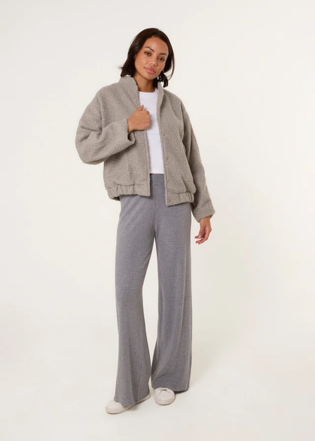 Blue Vanilla Grey Ribbed Wide Leg Trousers