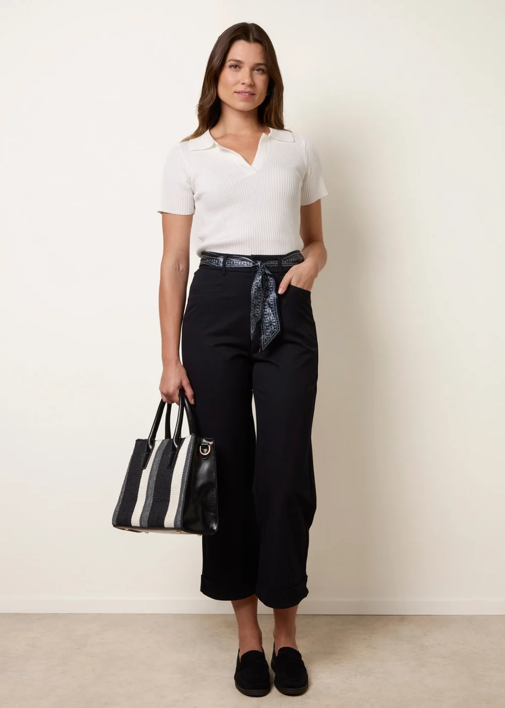 Blue Vanilla Navy Scarf Belt Trousers - M Image 1