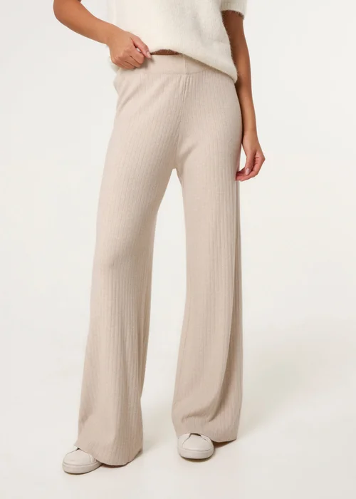 Blue Vanilla Beige Ribbed Wide Leg Trousers - 14-16 Image 2