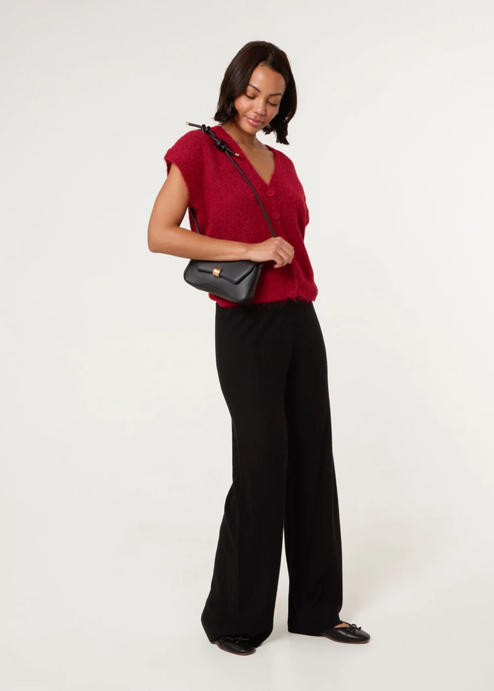 Blue Vanilla Black Ribbed Wide Leg Trousers - 18-20 Image 1
