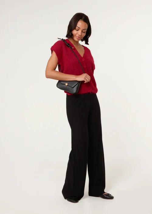 Blue Vanilla Black Ribbed Wide Leg Trousers - 18-20 Image 1