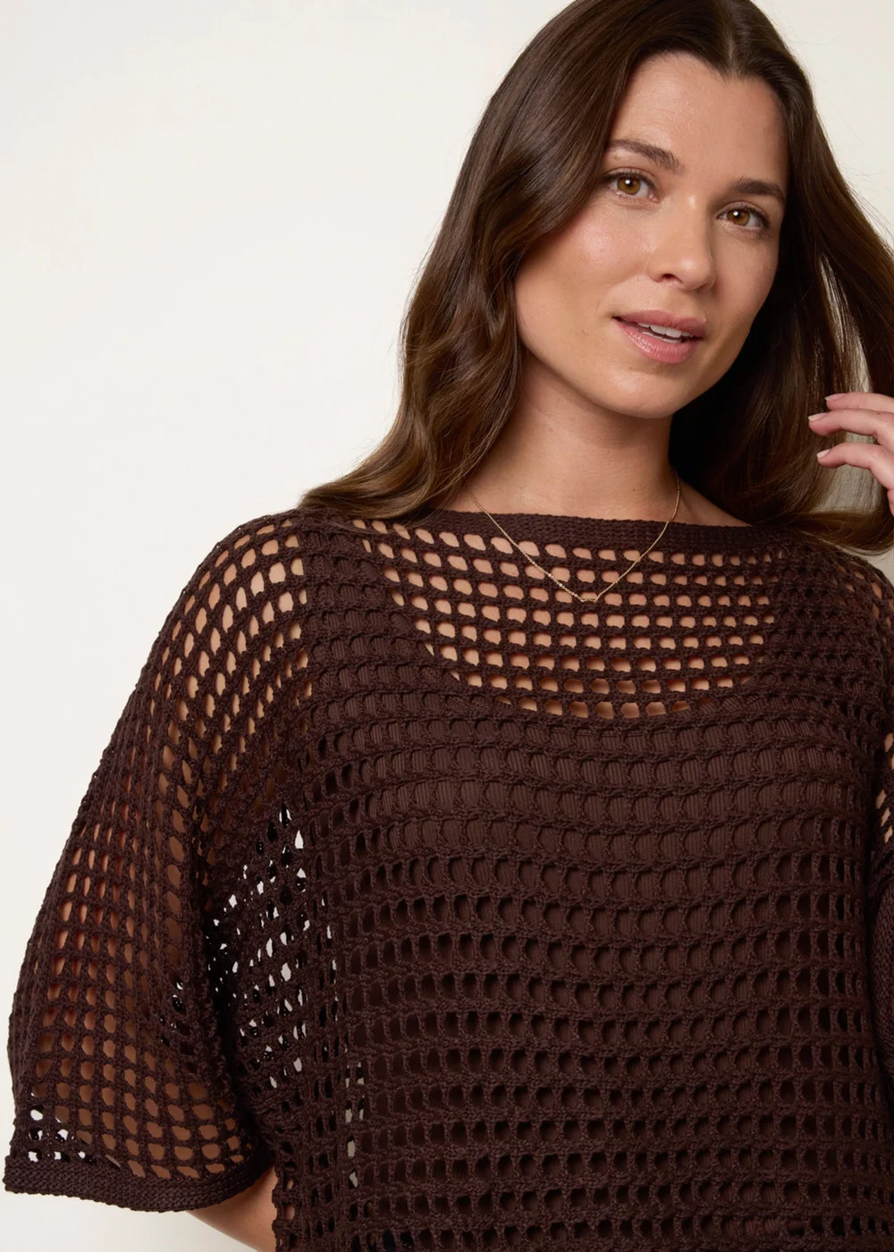 Blue Vanilla Brown Round Neck Net Top - S/M Image 3