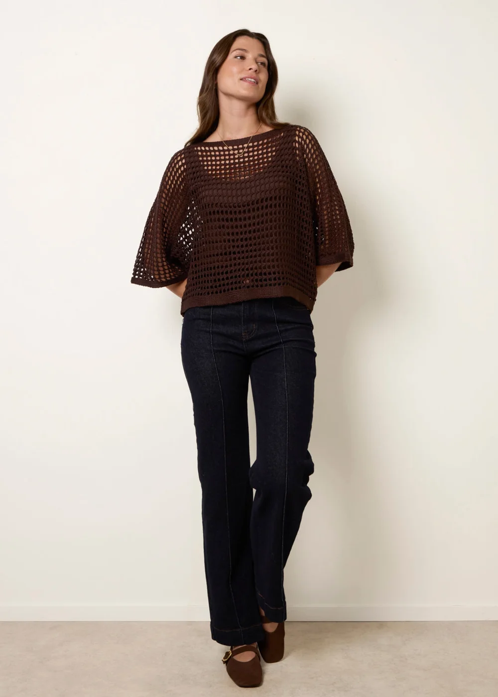 Blue Vanilla Brown Round Neck Net Top - S/M Image 2