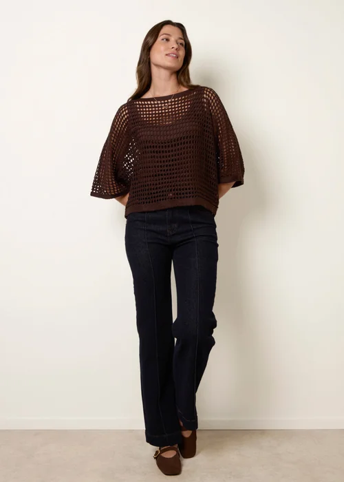 Blue Vanilla Brown Round Neck Net Top - S/M Image 2