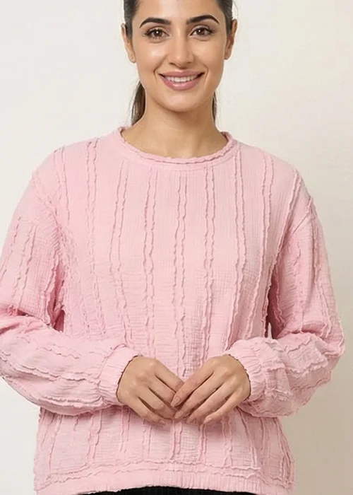 Blue Vanilla Pink Ruffle Detailed Sleeve Top - One Size Image 3