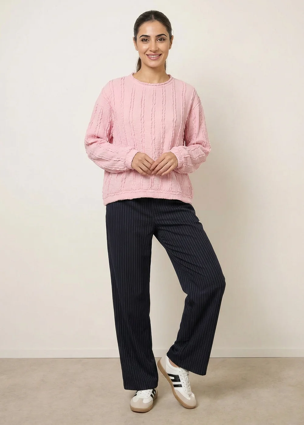 Blue Vanilla Pink Ruffle Detailed Sleeve Top - One Size Image 2