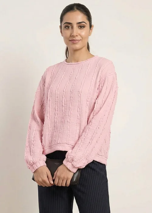 Blue Vanilla Pink Ruffle Detailed Sleeve Top - One Size Image 1