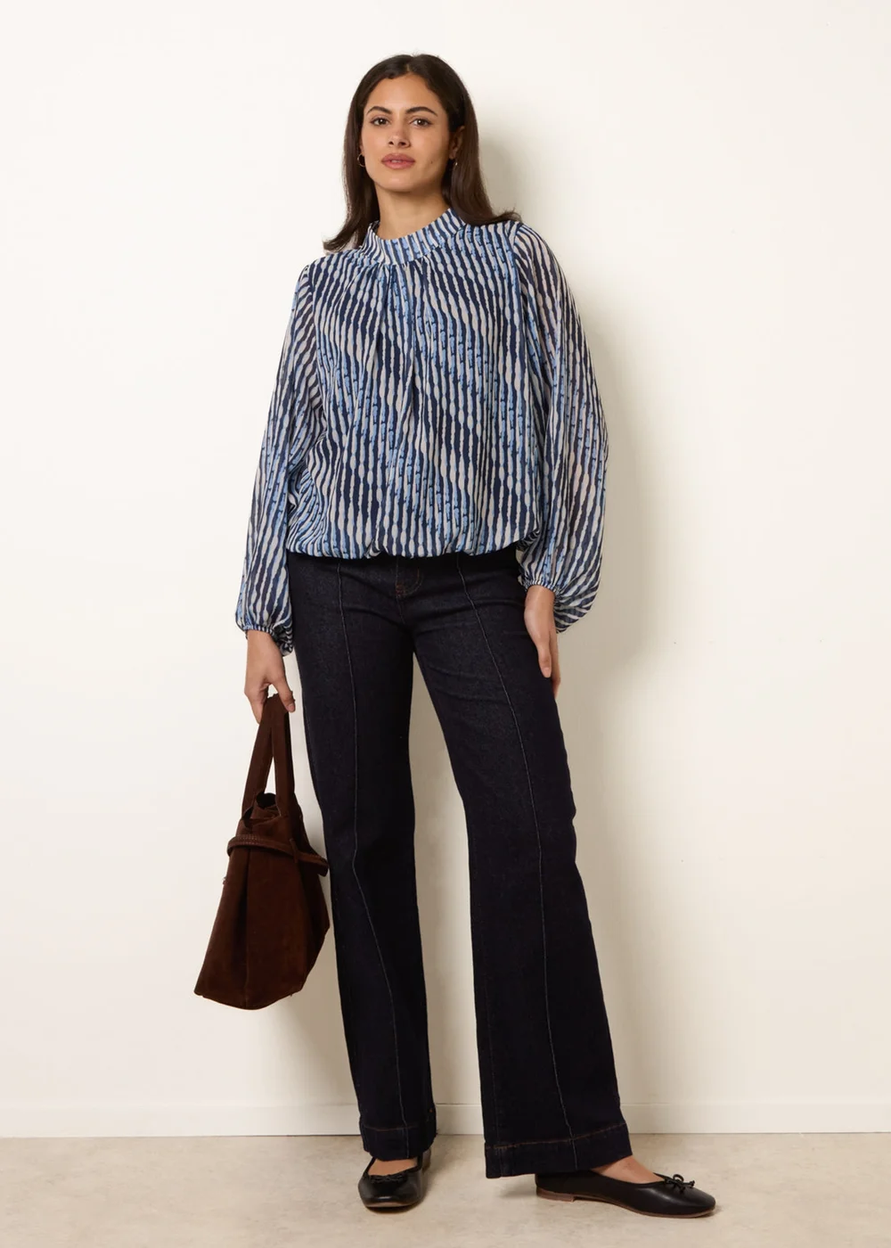 Blue Vanilla Navy Printed High Neck Puffball Blouse - S/M Image 2
