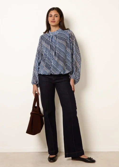 Blue Vanilla Navy Printed High Neck Puffball Blouse - S/M Image 2