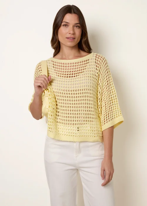 Blue Vanilla Yellow Round Neck Net Top - S/M Image 1