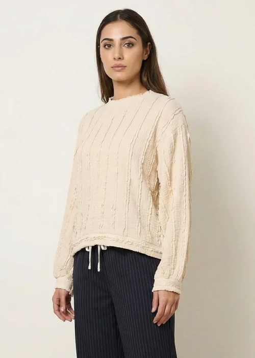 Blue Vanilla Beige Ruffle Detailed Sleeve Top - One Size Image 1