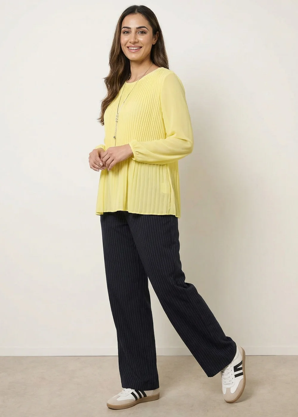 Blue Vanilla Yellow Long Sleeve Pleated Top - S/M Image 2