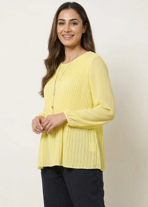 Blue Vanilla Yellow Long Sleeve Pleated Top - S/M Image 1
