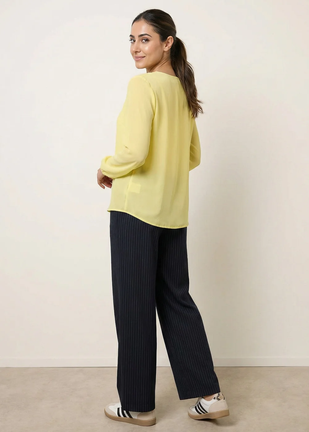 Blue Vanilla Yellow Long Sleeve Pleated Top - S/M Image 4