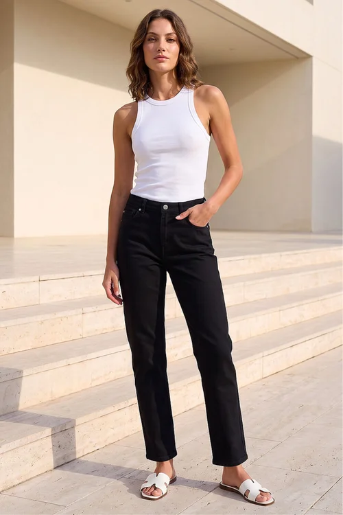 Roman Black Petite Stretch Straight Leg Jeans - 14 Image 2