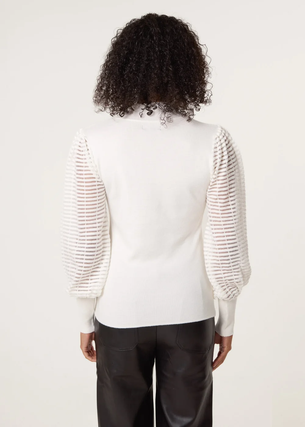 Blue Vanilla Ivory Semi-Sheer Mesh Panel Long Sleeve Jumper - L Image 4