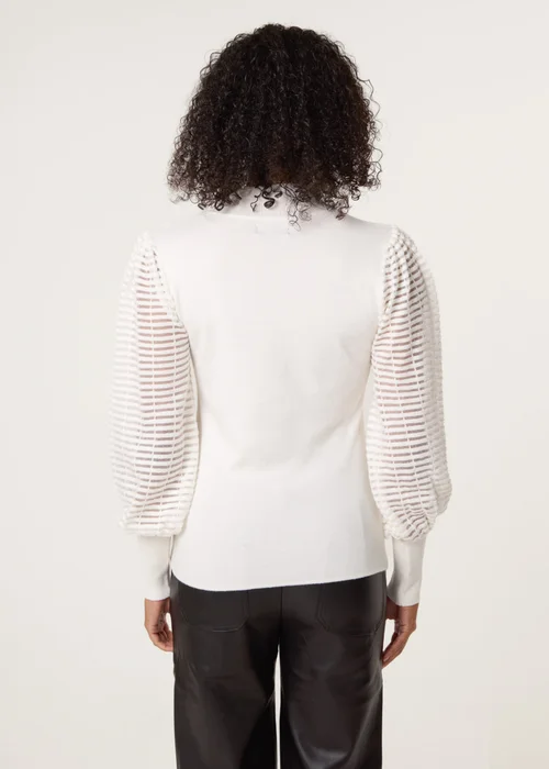 Blue Vanilla Ivory Semi-Sheer Mesh Panel Long Sleeve Jumper - L Image 4